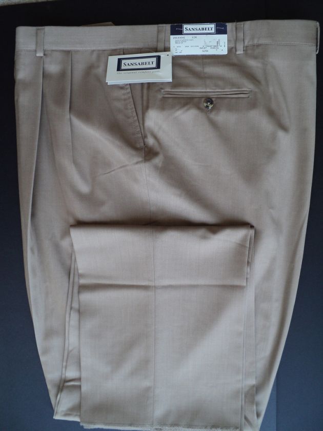 NWT MENS SANSABELT POLY. BLEND DRESS PANTS 60 TAN  