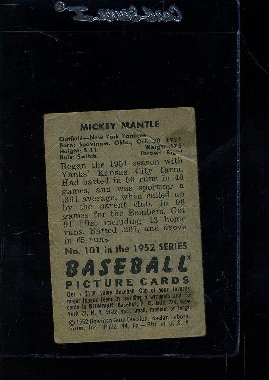 1952 BOWMAN #101 MICKEY MANTLE POOR *12058  