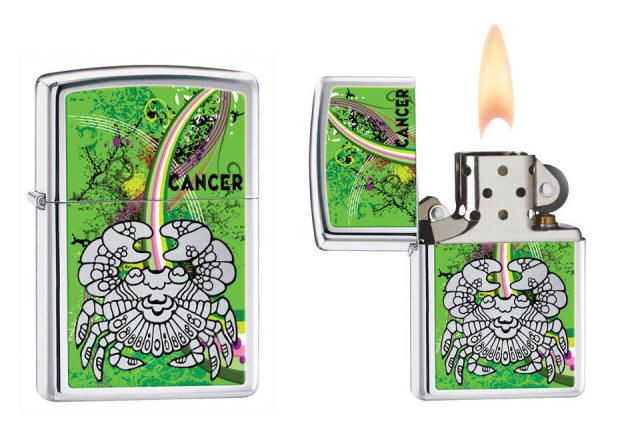 CANCER_ZODIAC SIGN_JUN 22   JUL 22_HIGH POLISH CHROME ZIPPO LIGHTER 