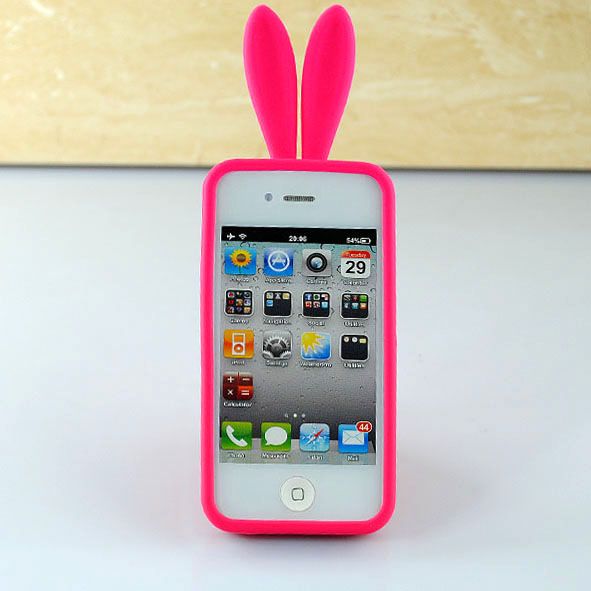   and cute Rabito Rabbit Rubber Case Cover For iPhone 4 4S rose red 0241