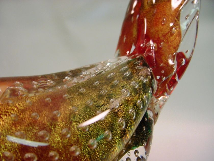 Hand Blown Murano Art Glass w. Gold Flakes Peacock 12  