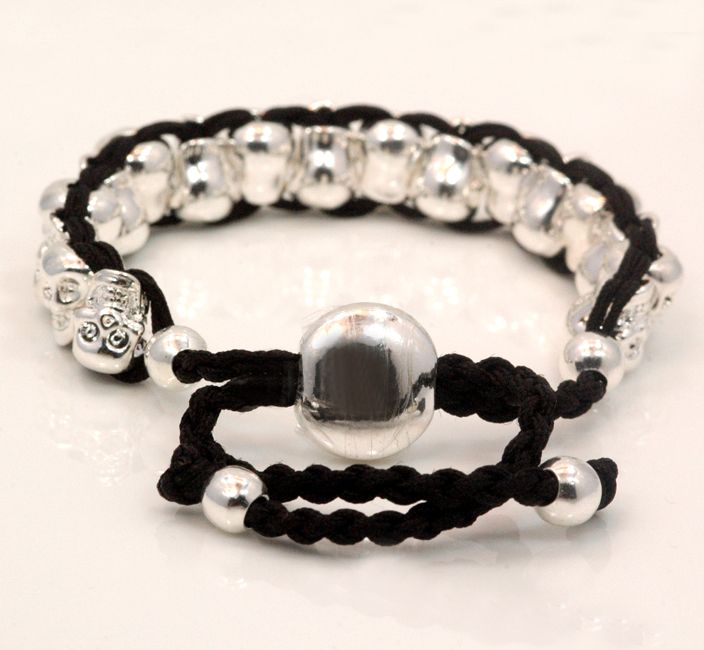 Skull String Bracelet BN08 10mm width, 9 inch wrist  