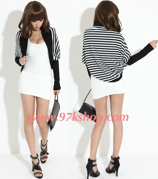 CHIC STRIPED ASYMMETRIC BOLERO BLAZER BLACK S 1183  