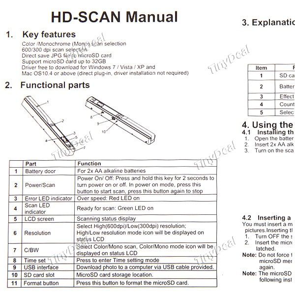 Portable 600dpi A4 Wireless LCD Photo Picture Document Scanner Scan 