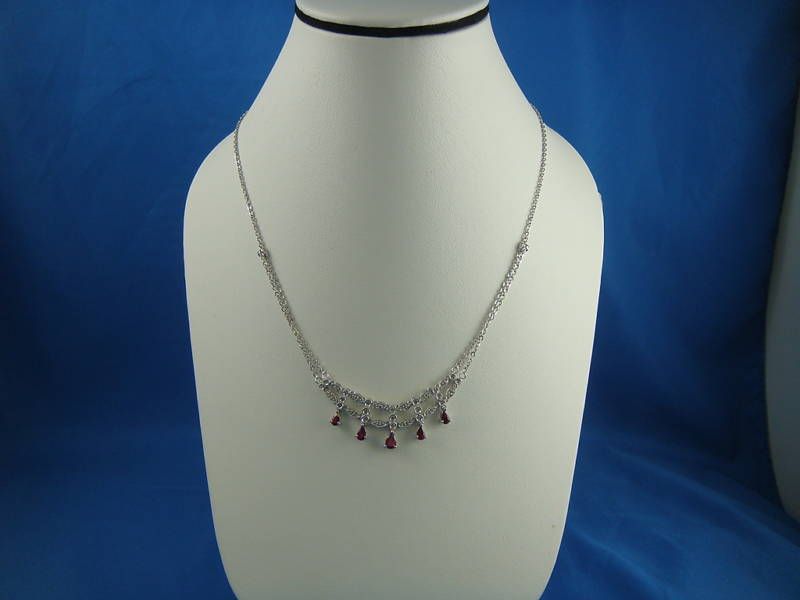 BEAUTIFUL 14K WHITE GOLD, DIAMOND AND RUBY NECKLACE  