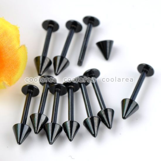 16G 10/50/100 Taper Black Stainless Steel Lip Labret Studs Rings Punk 