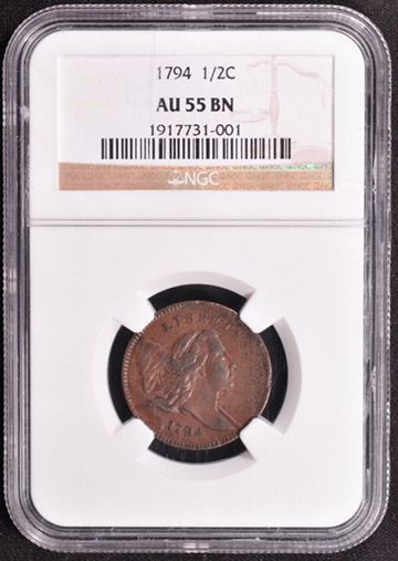 1794 LIBERTY CAP RT LG HD 1/2 C NGC AU 55 BN  