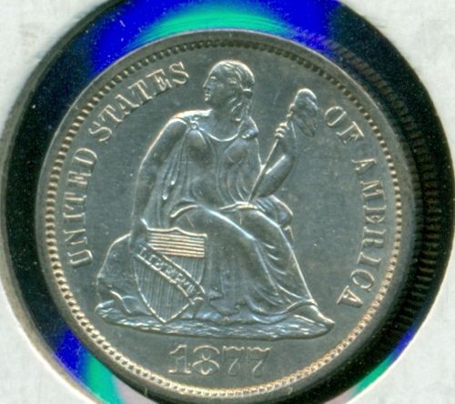 1877 S SEATED LIBERTY DIME   CHOICE BU+ BLAST WHITE R 4  