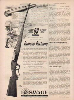 1952 SAVAGE MODEL 99 HI POWER LEVER ACTION RIFLE AD  