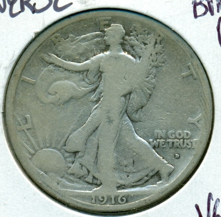 1916 D WALKING LIBERTY HALF DOLLAR   VG   OBVERSE MM  