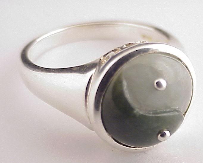 Genuine Sterling Silver & Jade Ring Yin Yang  