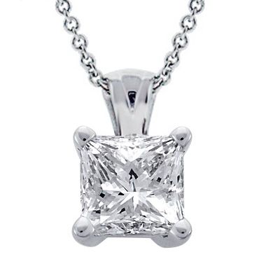 00 CT PRINCESS CUT DIAMOND SOLITAIRE PENDANT NECKLACE  