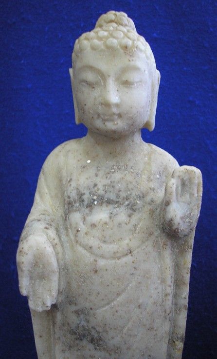 ESTATE BUDDHA STATUE PAIR 2 MARBLE + STONE CARVED QING SEGAN SEMUI IN 