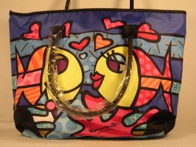 Artist Romero Britto LRG 2011 Satin Deeply In Love Fish Tote Bag NWT 