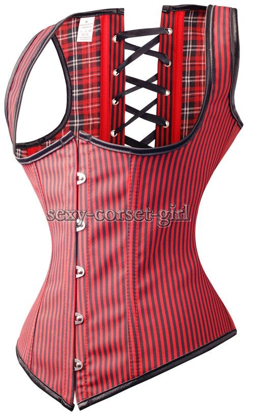 Gothic Stripes Underbust Corset S 6XL with G String Bustier Free 