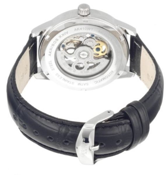 Akribos XXIV Mens AK410SS Saturnos Skeleton Automatic Leather Strap 