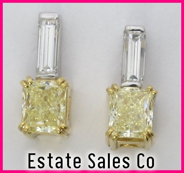 22kyg & Platinum Radiant Cut Diamond Earrings 2.05ct  