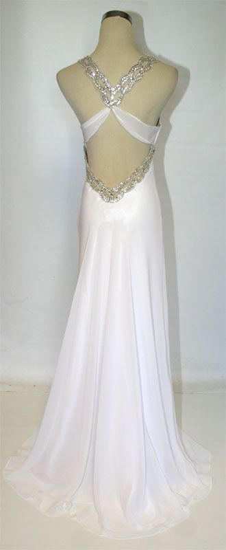 NWT FAVIANA COUTURE $340 White / Silver Evening Gown 10  