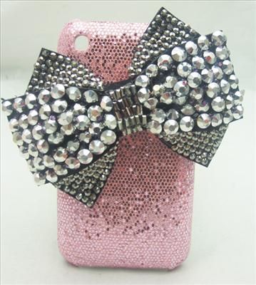 PK21 Bling Shiny Black Bow Pink Hard Back Case Cover for iPhone 3G 3GS 