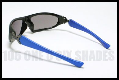 CAR RACING Wrap Around Sunglasses Half Rim Racer BLACK w/ Blue