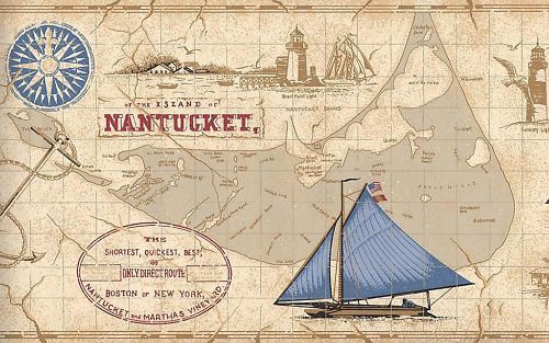 WALLPAPER BORDER NANTUCKET LIGHT HOUSE, & SAIL BOATS  