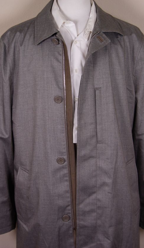 ZEGNA COAT $3195 GRAY CASHMERE/SILK ELEMENTS 4 BTN TRENCH COAT 44R 54e 