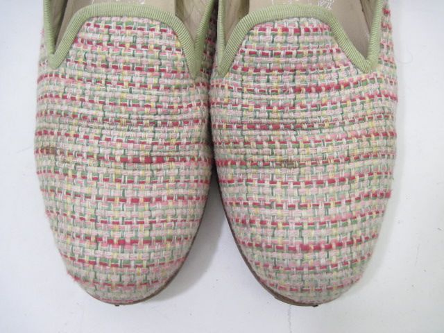 STUBBS & WOOTTON Green Pink Knit Print Slippers Shoes 7  