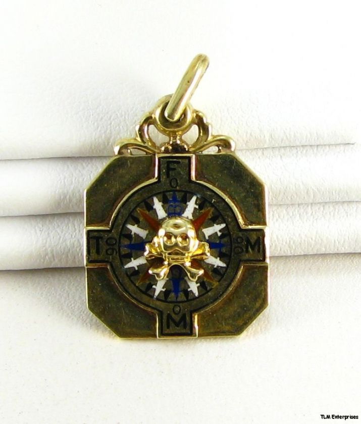 KNIGHTS OF COLUMBUS   14k Gold Skull Compass CHARM FOB  