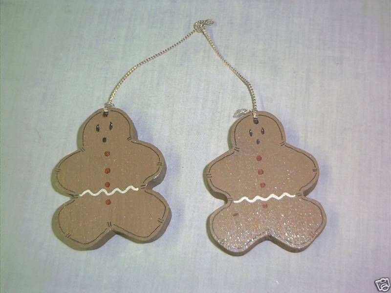 Gingerbread Men Ornament Handpainted Wood  