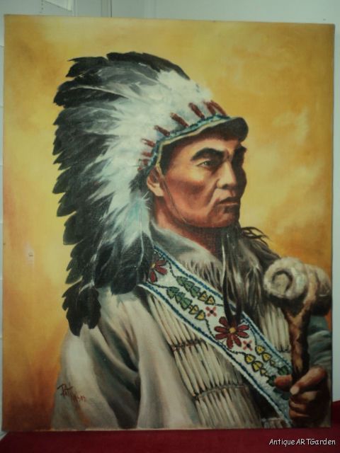 VINTAGE American Indian WARRIOR CHIEF Original Oil 1981  