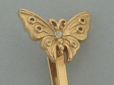 VINTAGE BUTTERFLY RHINESTONE GOLD TONE HAIR CLIP  