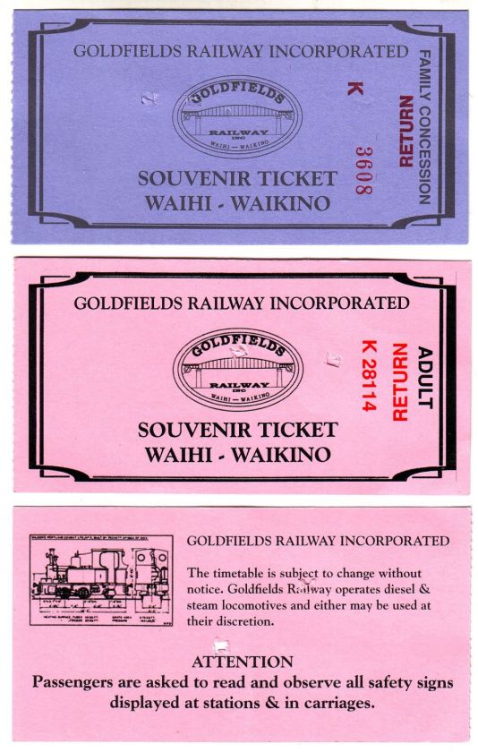 New Zealand   Goldfields Railway tickets  