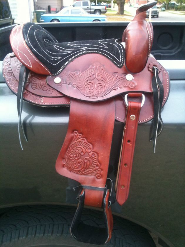 10 Kids/Toddler Burgundy Western Leather Pony/Horse Trail Show Saddle 