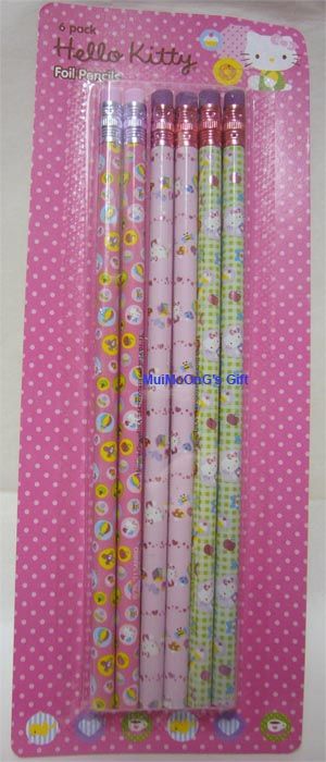 NEW Sanrio Hello Kitty Foil Pencils 6 PCs 3 Designs QQ  