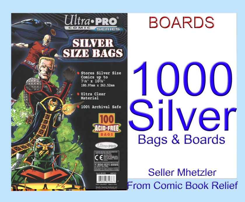 1000 SILVER ULTRA PRO BAGS AND BOARDS FOR COMIC BOOKS  