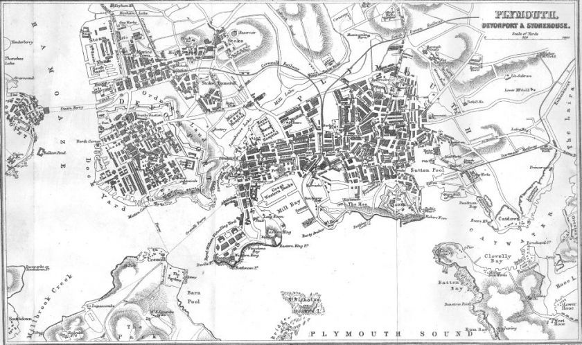 DEVON Plymouth Devonport & Stonehouse, 1874 map  