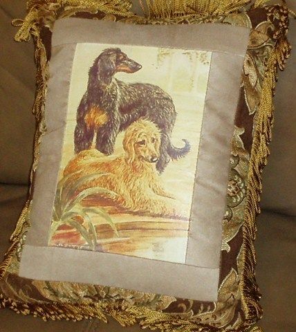 Pair of Afghan Hounds Vtg. Print Pillow Decor New  