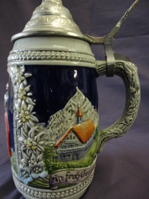 GERMAN? DRINKING SCENE MARKED BUT UNKNOWN MAKER LIDDED STEIN   H4 