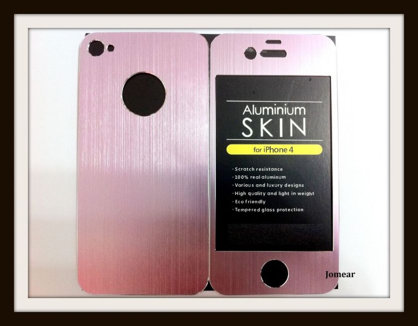 New iPhone 4 Aluminium Skin Front and Back Cover Pink  