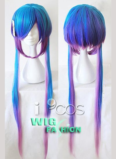 Vocaloid 3 Aoki Lapis Miku Long Blue Mixed Purple Cosplay Wig  