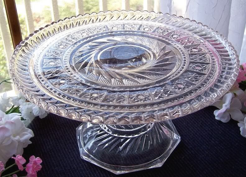   FOSTORIA GLASS PEDESTAL CAKE STAND PATT#1467 VIRGINIA ca1906 1915