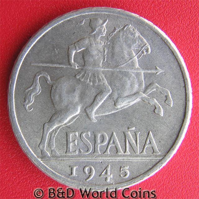 SPAIN 1945 10 CENTIMOS 23mm ALUMINUM KNIGHT HORSE 766  