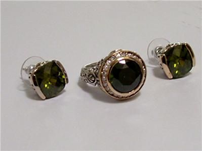   Tourmaline 925 Silver Ring Sz7.5 &T Earrings 14k Gold Accents  