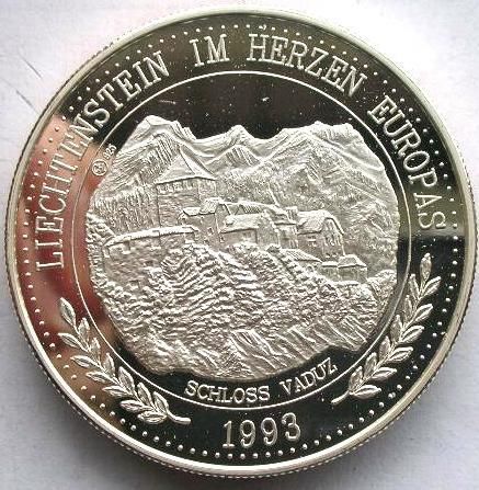 Liechtenstein 1993 Vaduz Castle Pieforts 2oz Silver Coin,Proof  