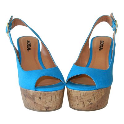 Trendy Vivid Color Suede Sling Back Open Toe Cork Platform Wedge 