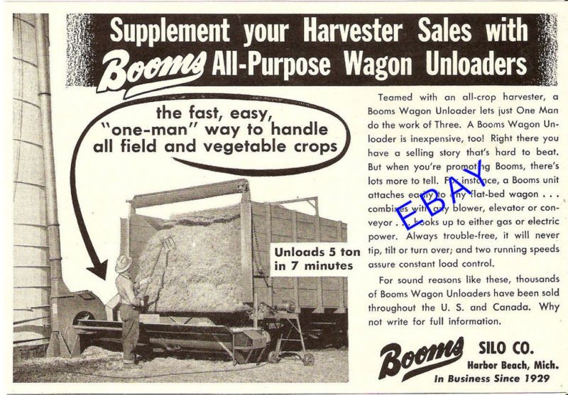 53 BOOMS WAGON UNLOADER SILO FILLER AD HARBOR BEACH MI  