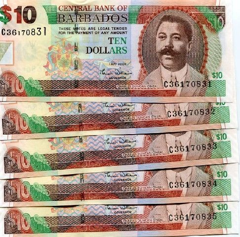 BARBADOS 10 DOLLARS P 68 2007 UNC lot 5 pcs  