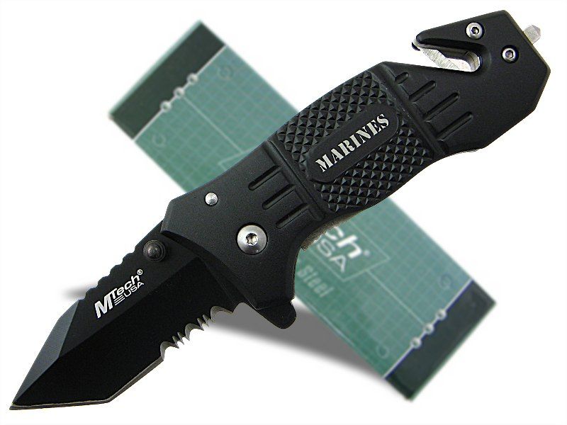 MTech Marines Black Blade Rescue Glass Breaker knife  