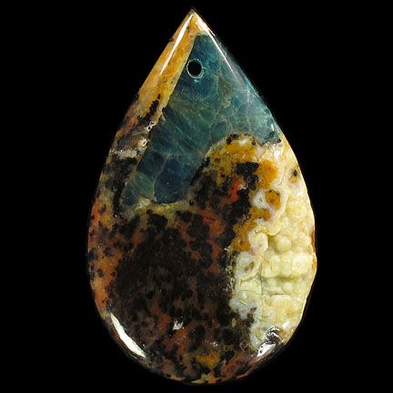 BLUE APATITE IN PETRIFIED WOOD OPAL PENDANT BEAD N2173  