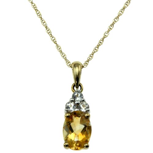 10k yellow gold oval citrine aquamarine pendant chain  